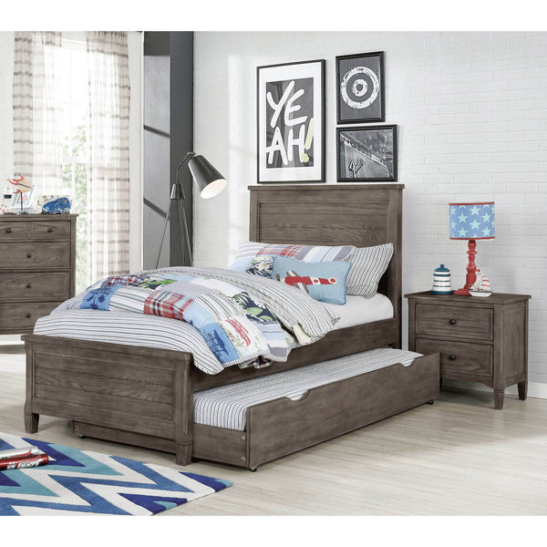 English Elm Transitional Twin Bed with Trundle Warm Gray Wood Grain Paneled Headboard Guest Room B2741S00851