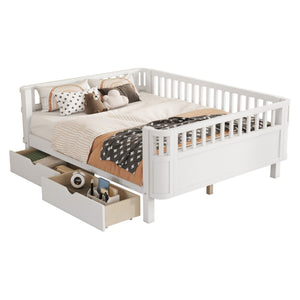 English Elm Twin Kids Platform Bed Solid Pine White Finish with Storage Drawers and Safety Rails White W2593P409116