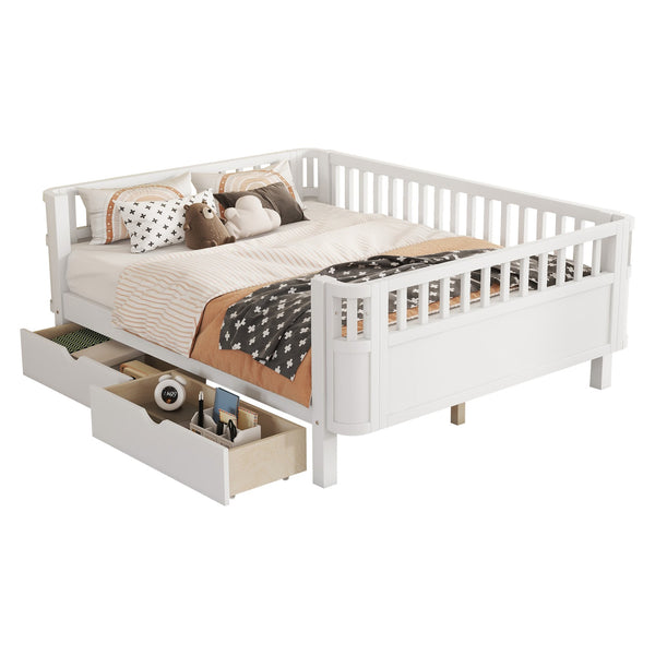 English Elm Twin Kids Platform Bed Solid Pine White Finish with Storage Drawers and Safety Rails White W2593P409116