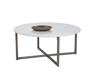 Sunpan Kiara Coffee Table - Elegant White Marble Top with Gunmetal Base, Modern Minimalist Design for Your Home Round - 38W x 38D x 17H
