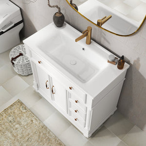 English Elm 35.6" Freestanding Bathroom Vanity with Roman Column Base and Ceramic Integrated Sink W1801S00009