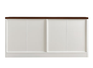 English Elm 61 modern TV cabinet with tempered glass accents, multifunctional storage console for living room White+Walnut W1162P205098