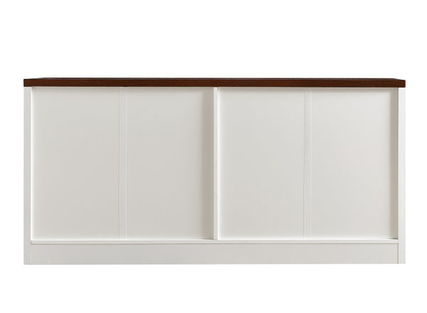 English Elm 61 modern TV cabinet with tempered glass accents, multifunctional storage console for living room White+Walnut W1162P205098