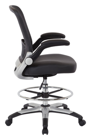 OSP Home Furnishings Mesh Back Ergonomic Drafting Chair with Lumbar Support Padded Seat and Adjustable Foot Ring DCY69006-U6