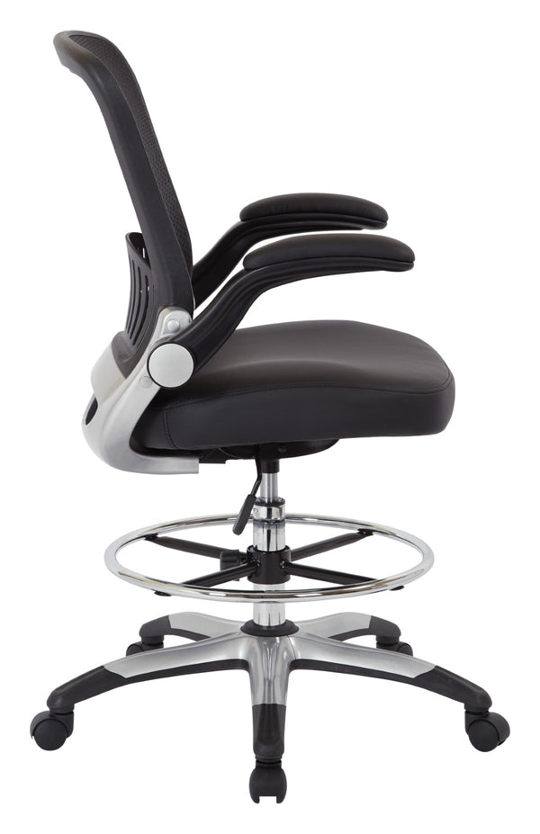 OSP Home Furnishings Mesh Back Ergonomic Drafting Chair with Lumbar Support Padded Seat and Adjustable Foot Ring DCY69006-U6