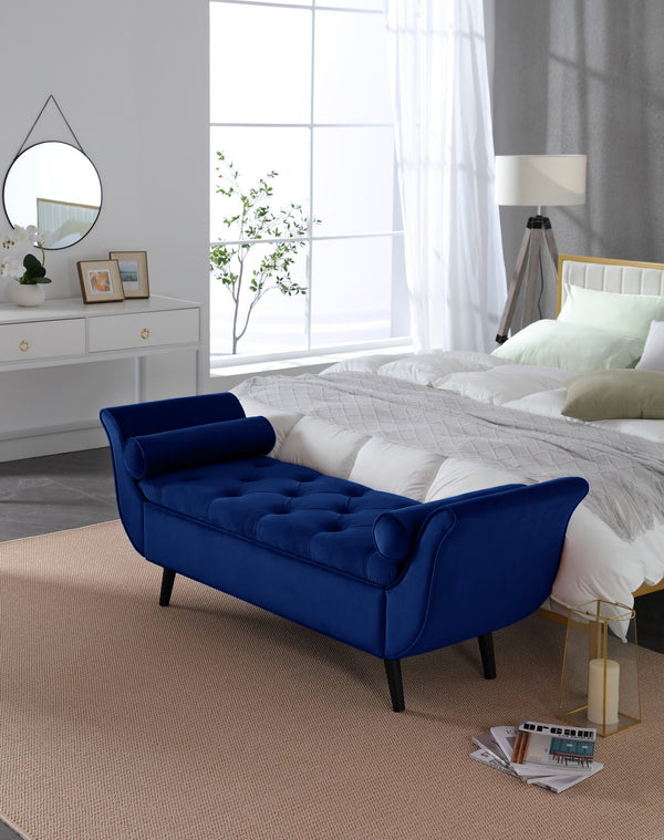 English Elm Vintage Button Tufted Velvet Storage Bench Mid Century Seat for Bedroom Entryway W2795P428645