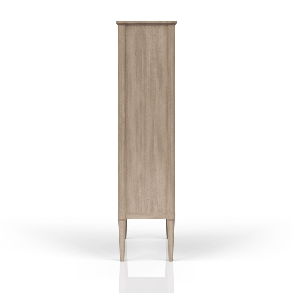 English Elm Display Sand-Colored Bookcase with Glass Doors, Mindi Veneer, 2 Shelves & Drawer — Transitional Style B2699P226095