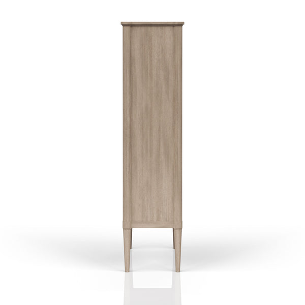 English Elm Display Sand-Colored Bookcase with Glass Doors, Mindi Veneer, 2 Shelves & Drawer — Transitional Style B2699P226095