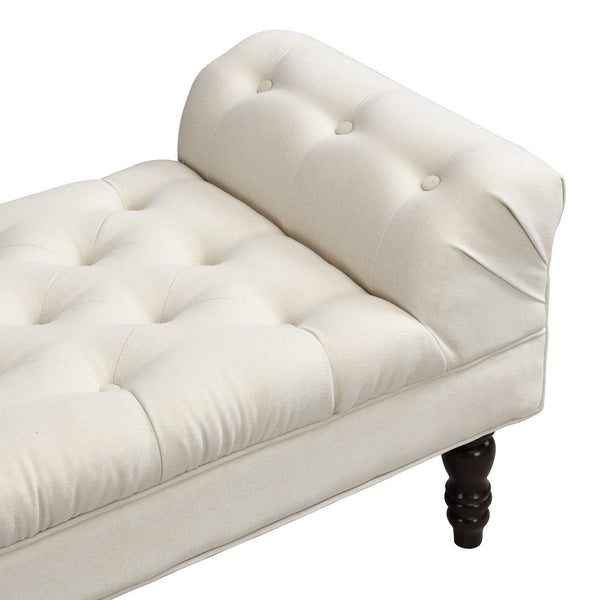 English Elm Button-tufted Upholstered Bench with Oak Legs Diamond Stitching for Bedroom or Entryway Beige N761P304406W