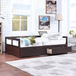 English Elm Wooden Twin to King Daybed with Trundle and Storage Drawers for Guest Rooms Espresso N708P336539P
