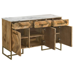 English Elm Paloma Herringbone Mango Wood Sideboard with Marble Top and Gold Legs B062P447721