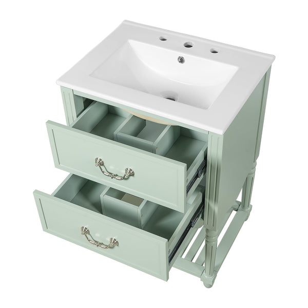 English Elm 24'' Vintage Bathroom Vanity with Ceramic Sink Soft Close Drawers Open Shelf Green N710P411237F