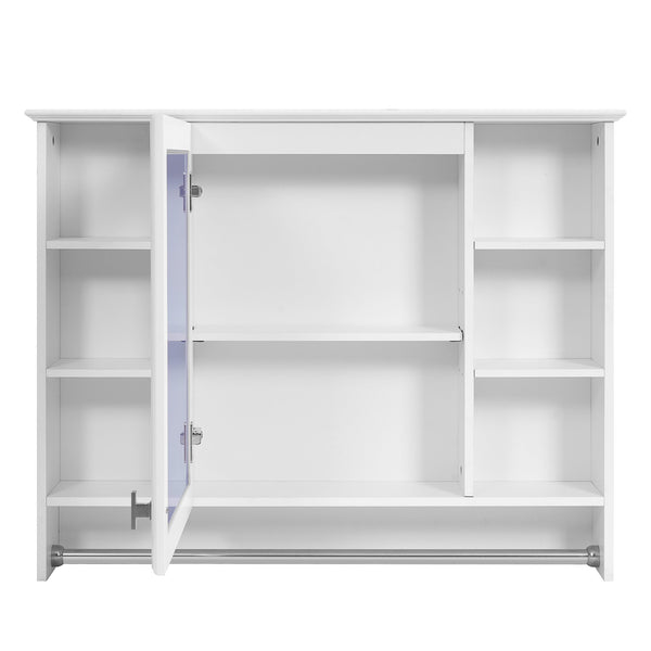 English Elm 3-in-1 Wall Mounted Medicine Cabinet with Soft Close Door Towel Bar and Vanity Mirror White N710P358618K
