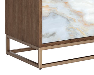 Sunpan Fuentes Sideboard - Luxurious Brown Oak Storage with Mother of Pearl Style & Soft Close Doors