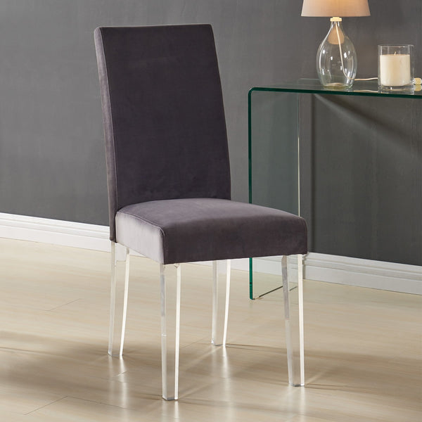 English Elm Quinara Plush Velvet Dining Chair with Clear Acrylic Legs, Set of 2 — Modern Comfortable Seating Gray B2736P354331