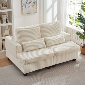 English Elm Fluffy Corduroy Convertible Loveseat Modular Lounge Chair for Bedroom or Apartment White W3705S00016