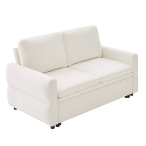 English Elm Convertible Chenille Sleeper Loveseat with Usb Ports and Reclining Backrest for Small Spaces Beige N719P390439A