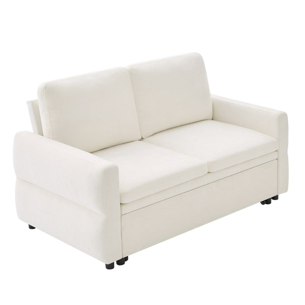 English Elm Convertible Chenille Sleeper Loveseat with Usb Ports and Reclining Backrest for Small Spaces Beige N719P390439A