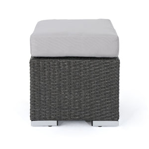 English Elm Christopher Knight Home® - SANTA modern SANTA ROSA 16 Grey+Silver PE Rattan Patio Ottoman with Iron Frame and Waterproof Fabric Cushion (17.5x13.75) 62570.00GRY