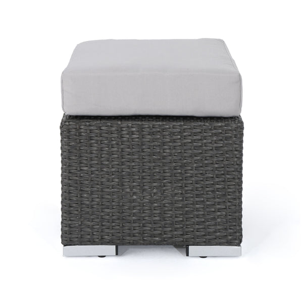 English Elm Christopher Knight Home® - SANTA modern SANTA ROSA 16 Grey+Silver PE Rattan Patio Ottoman with Iron Frame and Waterproof Fabric Cushion (17.5x13.75) 62570.00GRY