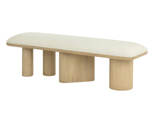 Sunpan HIRO Bench - Sculptural Light Oak Design with Geralt Linen Cushion for Modern Interiors, 64" W 112354