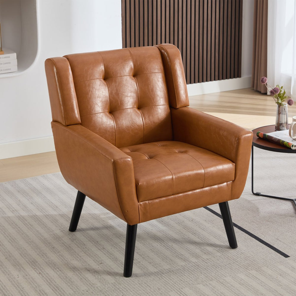 English Elm Modern Soft Leather Accent Chair with Ergonomic PU Upholstery, Solid Wood Black Legs, 250lb Capacity, Compact Living Room Seat W676P174742