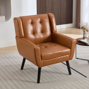 English Elm Modern Soft Leather Accent Chair with Ergonomic PU Upholstery, Solid Wood Black Legs, 250lb Capacity, Compact Living Room Seat W676P174742