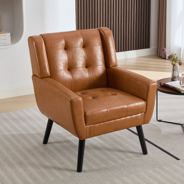 English Elm Modern Soft Leather Accent Chair with Ergonomic PU Upholstery, Solid Wood Black Legs, 250lb Capacity, Compact Living Room Seat W676P174742