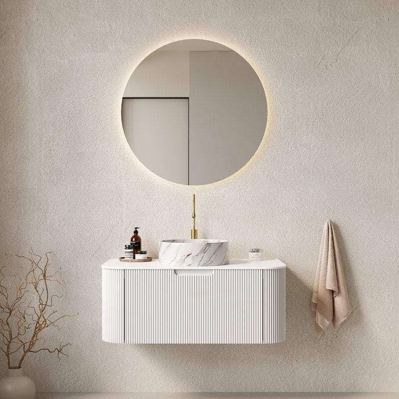 English Elm Dina 36" Wall-Mounted Floating Bathroom Vanity With Soft-Close Drawer & Stylish Curved Sink Design W2615S00505