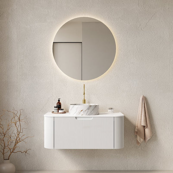 English Elm Dina 36" Wall-Mounted Floating Bathroom Vanity With Soft-Close Drawer & Stylish Curved Sink Design W2615S00505
