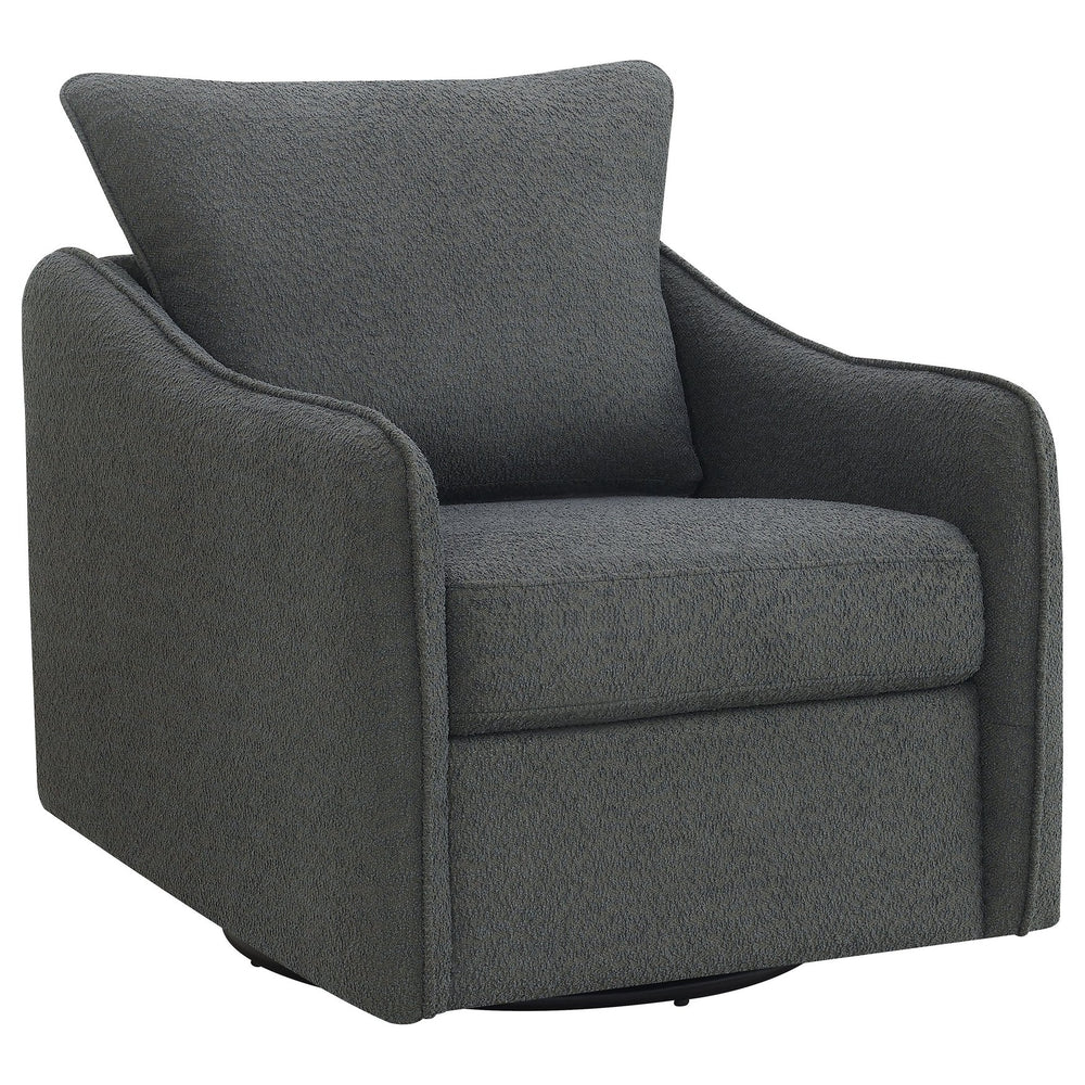 English Elm Nikko Charcoal Upholstered Swivel Chair with Plush Bouclé, Glide Motion, Sloping Arms & Cozy Cushions B062P353269