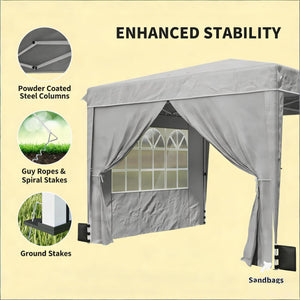 English Elm Convenient Pop up Canopy 10x10 Steel Frame Upf50 Oxford Roof with Sidewalls Included Light Gray,White T3971P454719