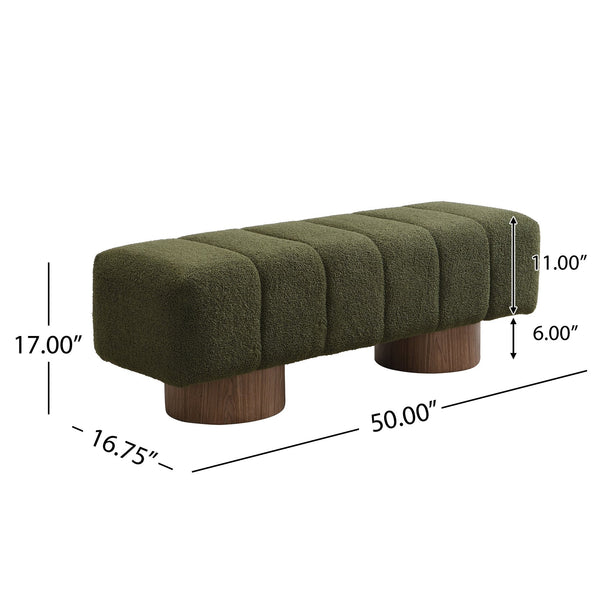 English Elm Christopher Knight Home® - Upholstered Boucle Dining Bench with Wood Legs, No-Assembly 50" Upholstered Seat, 300 lb Capacity Green N779P271404G