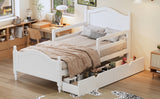 English Elm Twin Size Wood Platform Bed With Guardrails On Both Sides and Two Storage Drawers ,White