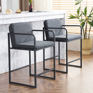 English Elm Set Of 2 Stylish Dark Gray Upholstered Counter Height Bar Stools With Armrests For Modern Dining W1901P225274-GIGA
