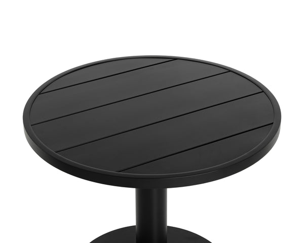 Sunpan Merano Bistro Table - Stylish Round Black Aluminium Design With Slatted Top For Modern Spaces Black Aluminum 111867