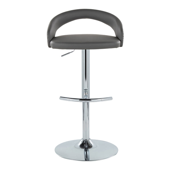 English Elm Adjustable Swivel Barstools with Chrome Base and Grey Faux Leather Set of Two B202S01987