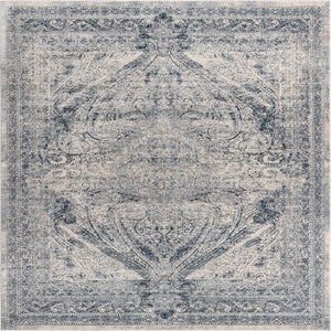 Unique Loom Chateau Wilson Machine Made Border Rug Dark Blue, Gray/Ivory 7' 1" x 7' 1"