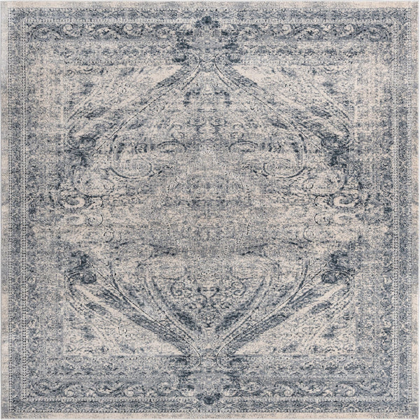 Unique Loom Chateau Wilson Machine Made Border Rug Dark Blue, Gray/Ivory 7' 1" x 7' 1"