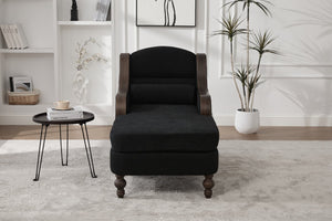 English Elm UNITED Oversized Chaise Lounge Sofa Bed with Solid Wood Arms, High-Resilience Foam, 800lb Capacity and Storage Pockets Black W1568S00208