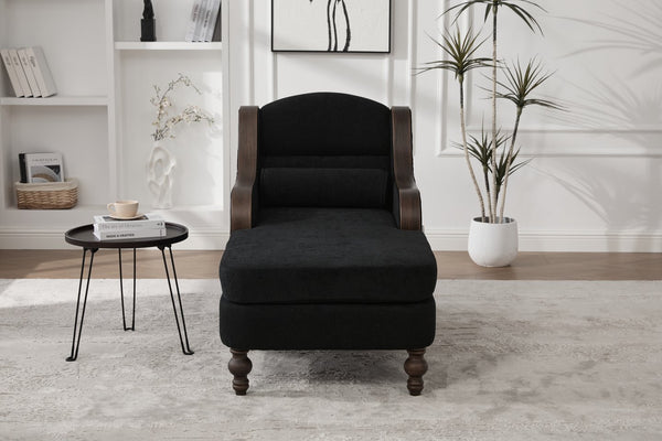 English Elm UNITED Oversized Chaise Lounge Sofa Bed with Solid Wood Arms, High-Resilience Foam, 800lb Capacity and Storage Pockets Black W1568S00208