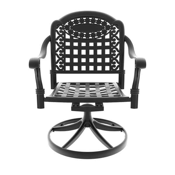 English Elm 7-Piece All-Weather Cast Aluminum Dining Set With Swivel Chairs, Cushions & Oval Table For Outdoor Fun W1710S00359