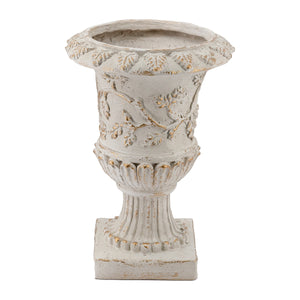 English Elm 14x14x20.3" Classical Magnesium Urn Planter Ornate Carved Relief Antique White Finish W2078P494882