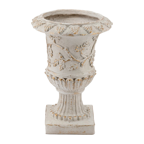 English Elm 14x14x20.3" Classical Magnesium Urn Planter Ornate Carved Relief Antique White Finish W2078P494882