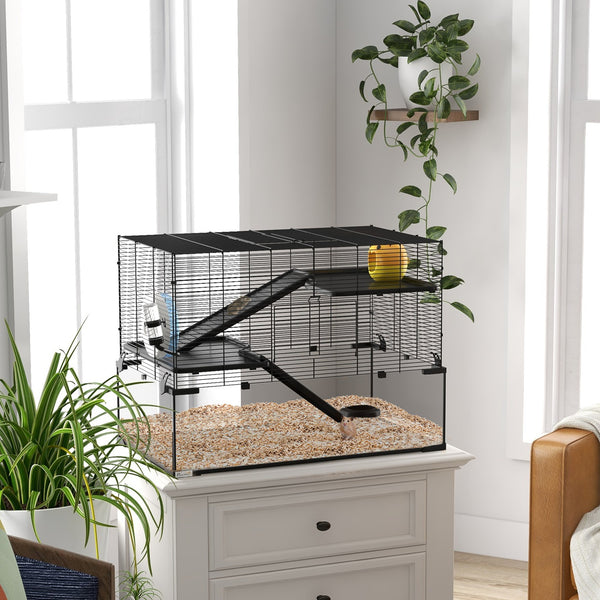 English Elm Pawhut Three Tier Small Animal Habitat Steel Wire Glass Basin Ramps Wheel Included W2225P229582