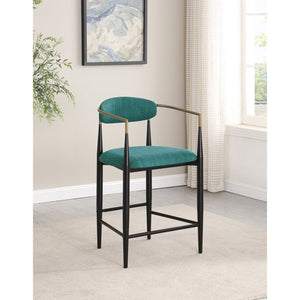 English Elm Renfroe Mid-Century Upholstered Counter Stool Set of 2 with Padded Seat, Open Back & Footrest Green B062P299972