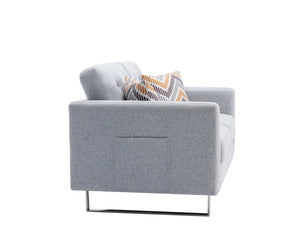 English Elm Vittoria Tufted Linen Loveseat with Silver Legs Side Pockets and Coil Spring Cushions B2749P413356