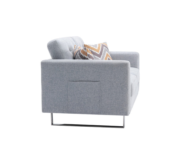 English Elm Vittoria Tufted Linen Loveseat with Silver Legs Side Pockets and Coil Spring Cushions B2749P413356