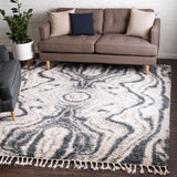 Unique Loom Hygge Shag Valley Machine Made Abstract Rug Blue, Gray/Ivory 8' 0" x 8' 0"