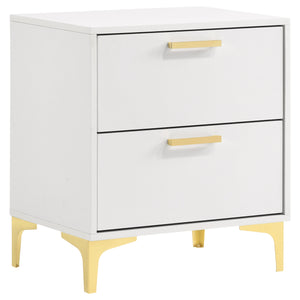 English Elm James White Queen Bedroom Set with Leatherette Bed Gold Hardware and Storage B062S01575